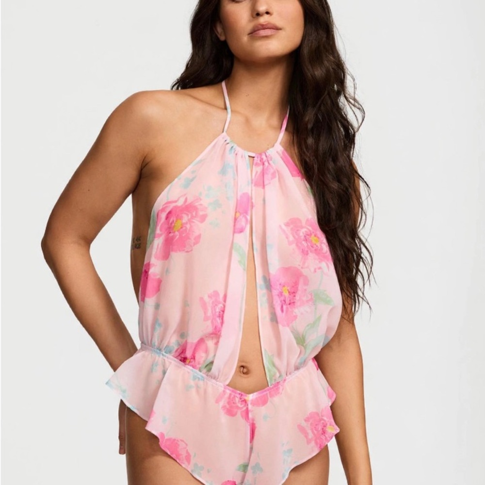 Victoria's Secret Pink Floral Halter Romper Teddy XS